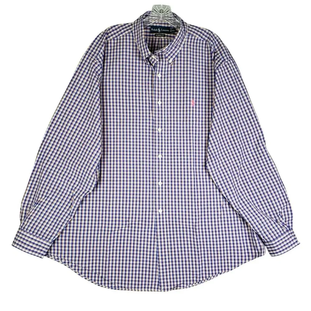 Polo Ralph Lauren Shirt Men's Size XXL Blue Multicolor Plaid LS Button Down